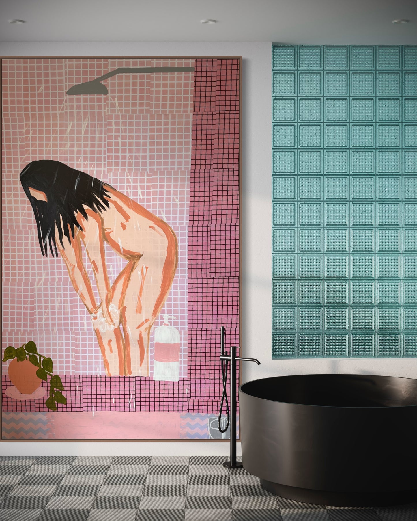 “IN THE SHOWER” 120cmx200cmx4cm framed