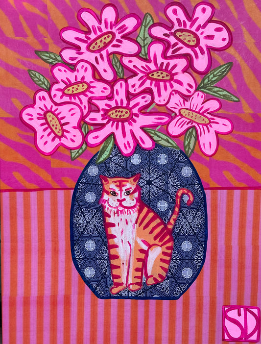 Pink Pansies in Tiger vase