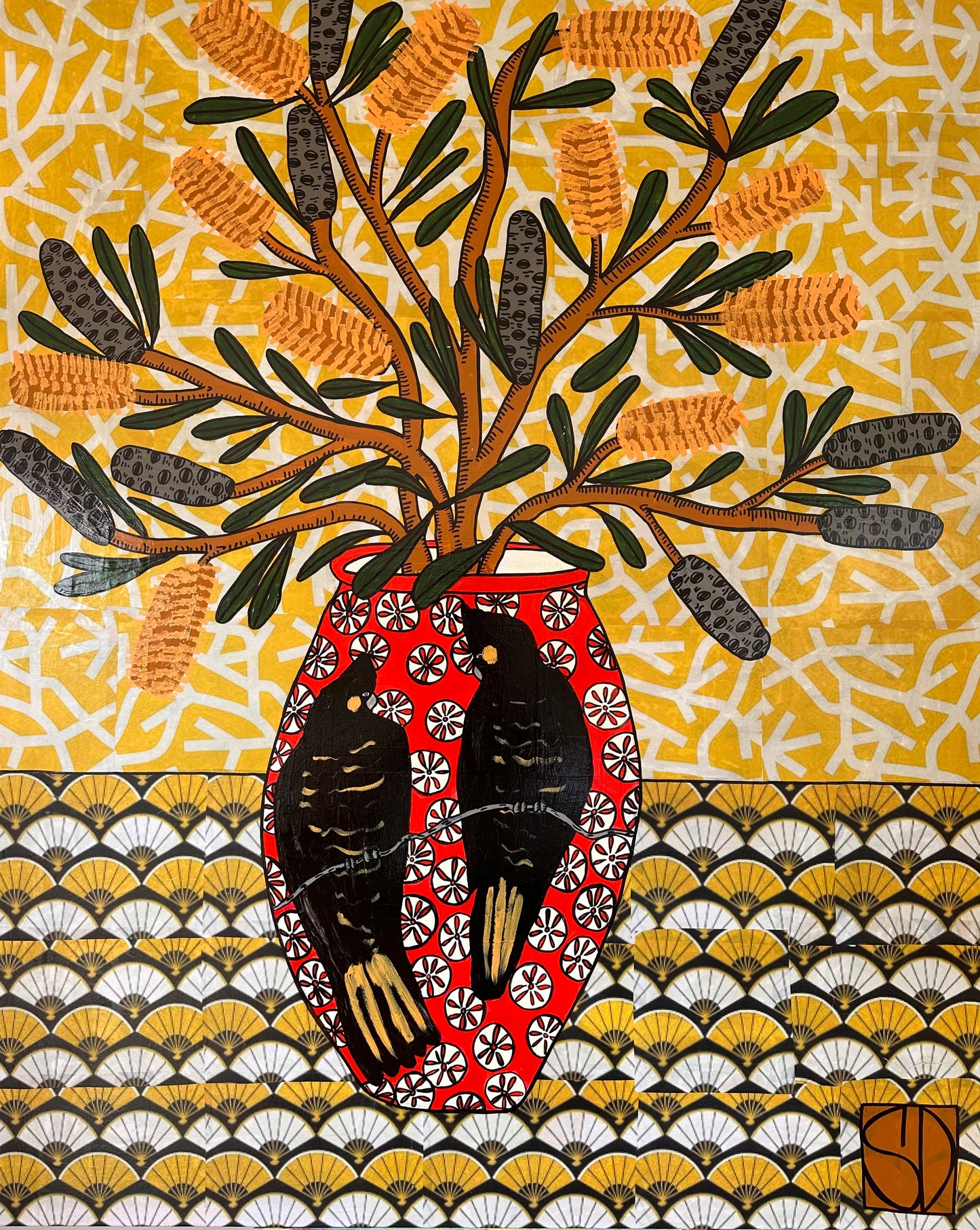 Still Life Banksia in yellow tail cockatoo vase